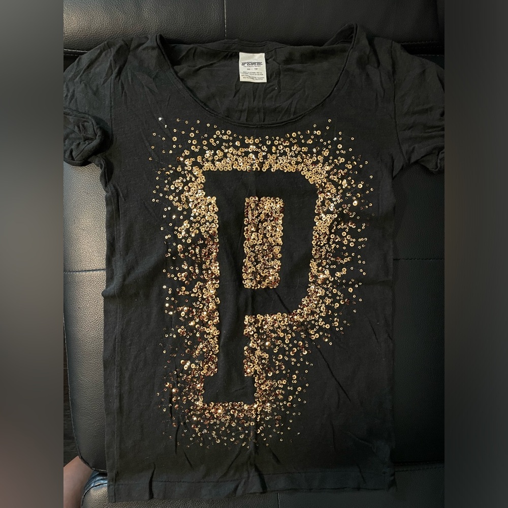 Victoria's Secret PINK Black Tee with Gold Sequins